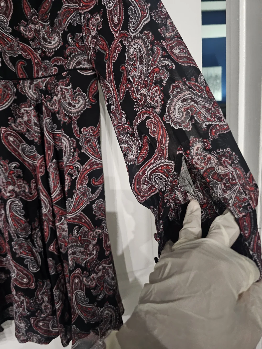 Michael Kors Black Paisley Long Sleeve Tiered Dress with Red Accents